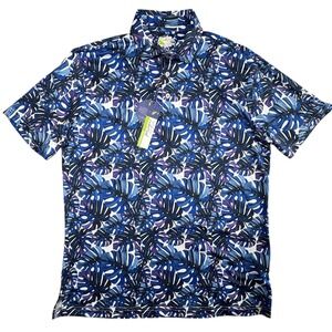 TailorByrd Performance Golf Polo Mens L Blue Tropical Stretch SPF 30 NEW